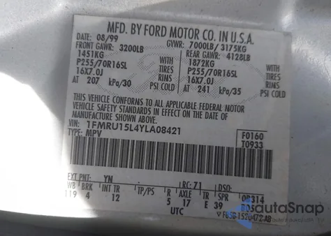 2000 Ford Expedition Xlt из США, поврежденный, VIN 1FMRU15L4YLA08421